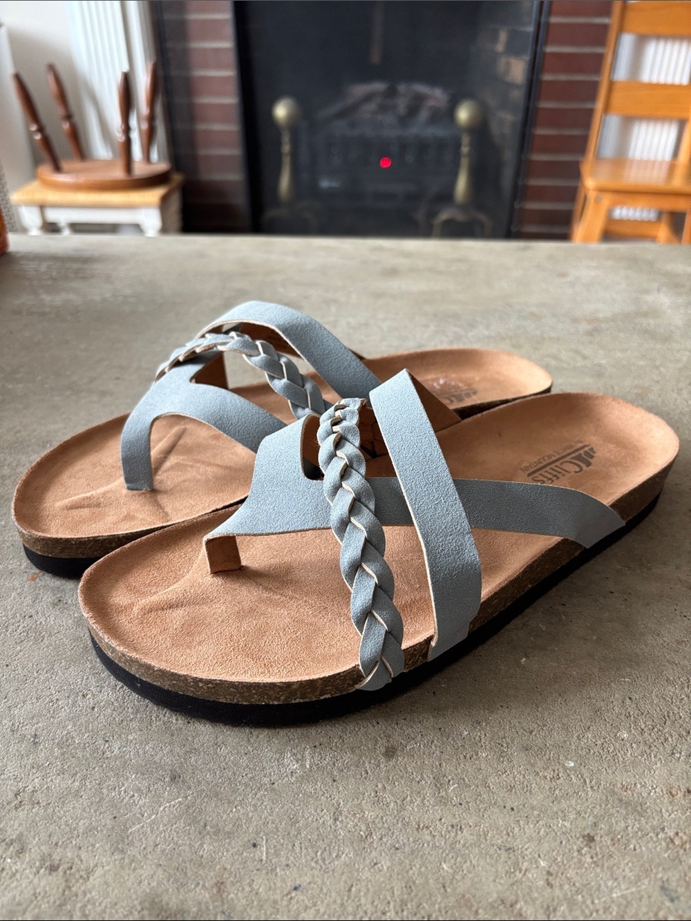 Cliffs by White Mountain Women’s Braided Thong Sandals-Light Blue size 9W (A-6)